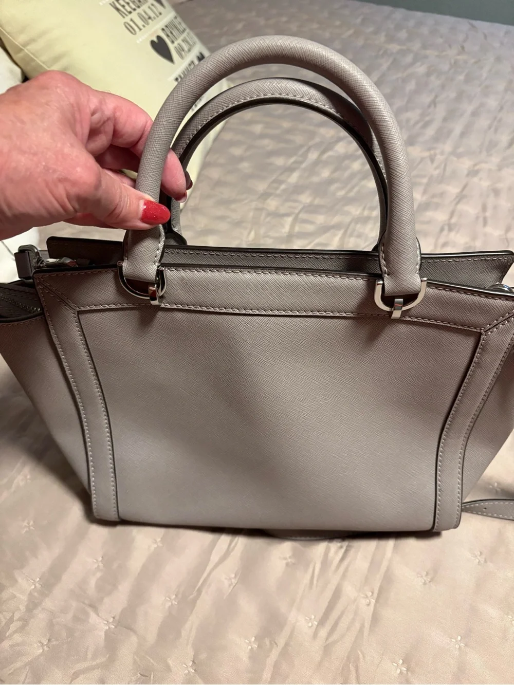 Michael Kors Grey Saffiano Top-Handle Satchel with Silver Hardware